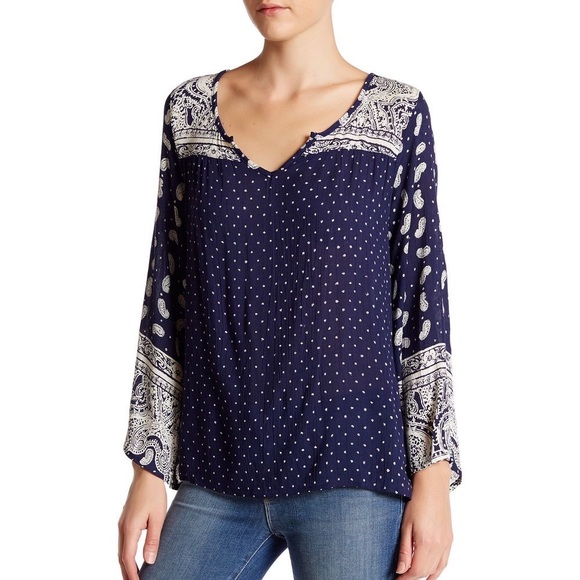 ANGIE Black Cream Polka Dot Paisley Peasant Top - Picture 1 of 8